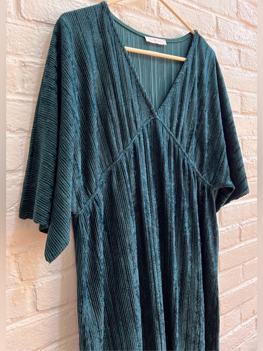 CES FEMME Emerald Green Velvet V neck Shortsleeve Mini Dress Kimono Minimalist - Picture 5 of 14